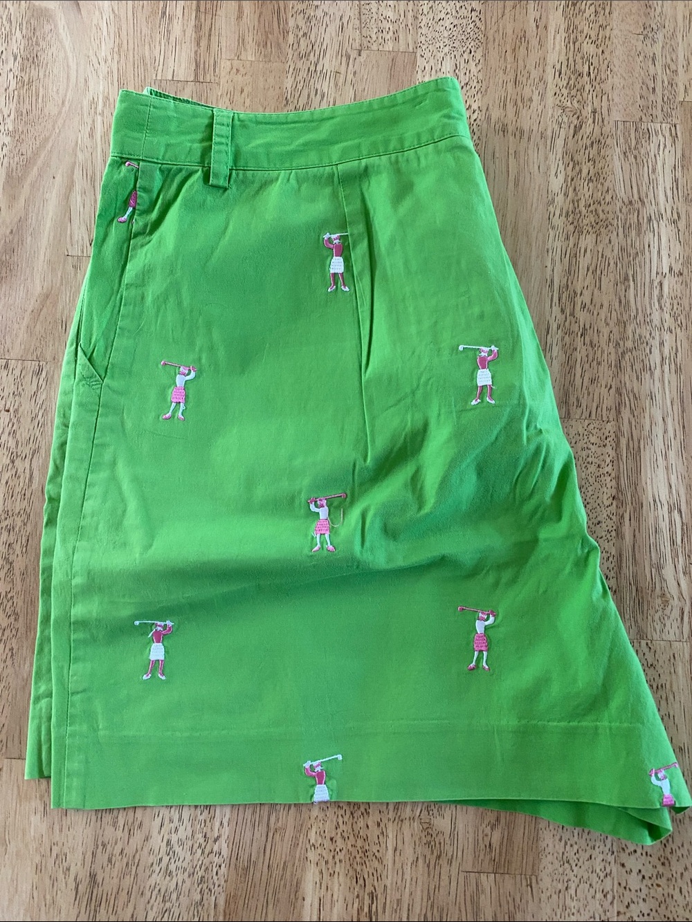 White Label Lilly Pulitzer Lime Green Shorts with Pink Golfer Embroidery